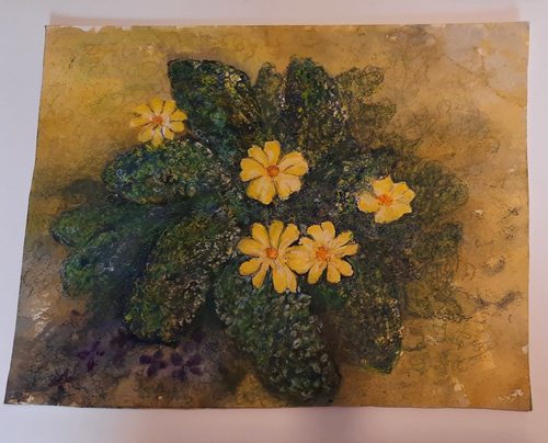 Sheila H, Primrose in the Spring, mixed media.